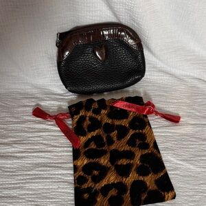 Brighton Black and Brown Leather Coin Purse with Leopard Print Pouch